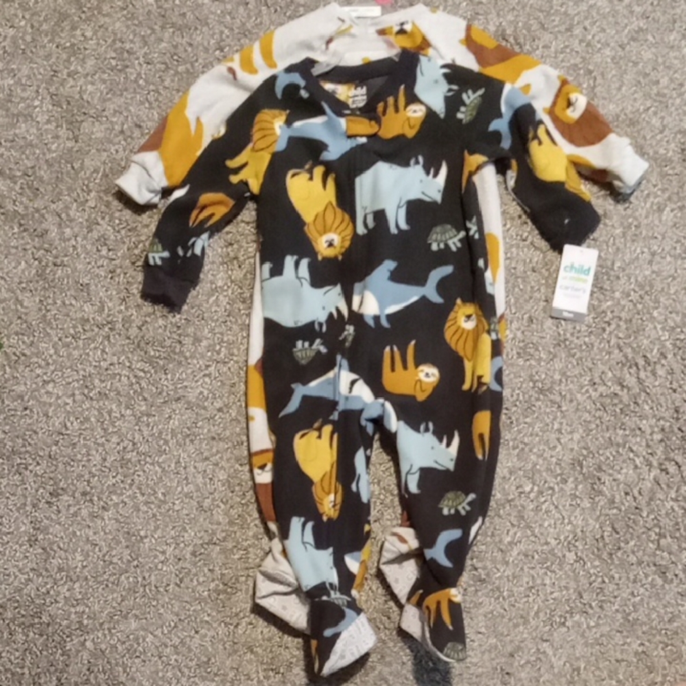 Set Of 2 Animal Print One Piece Pajamas